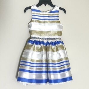 Rare Editions Gold and Blue Striped Kids Dress